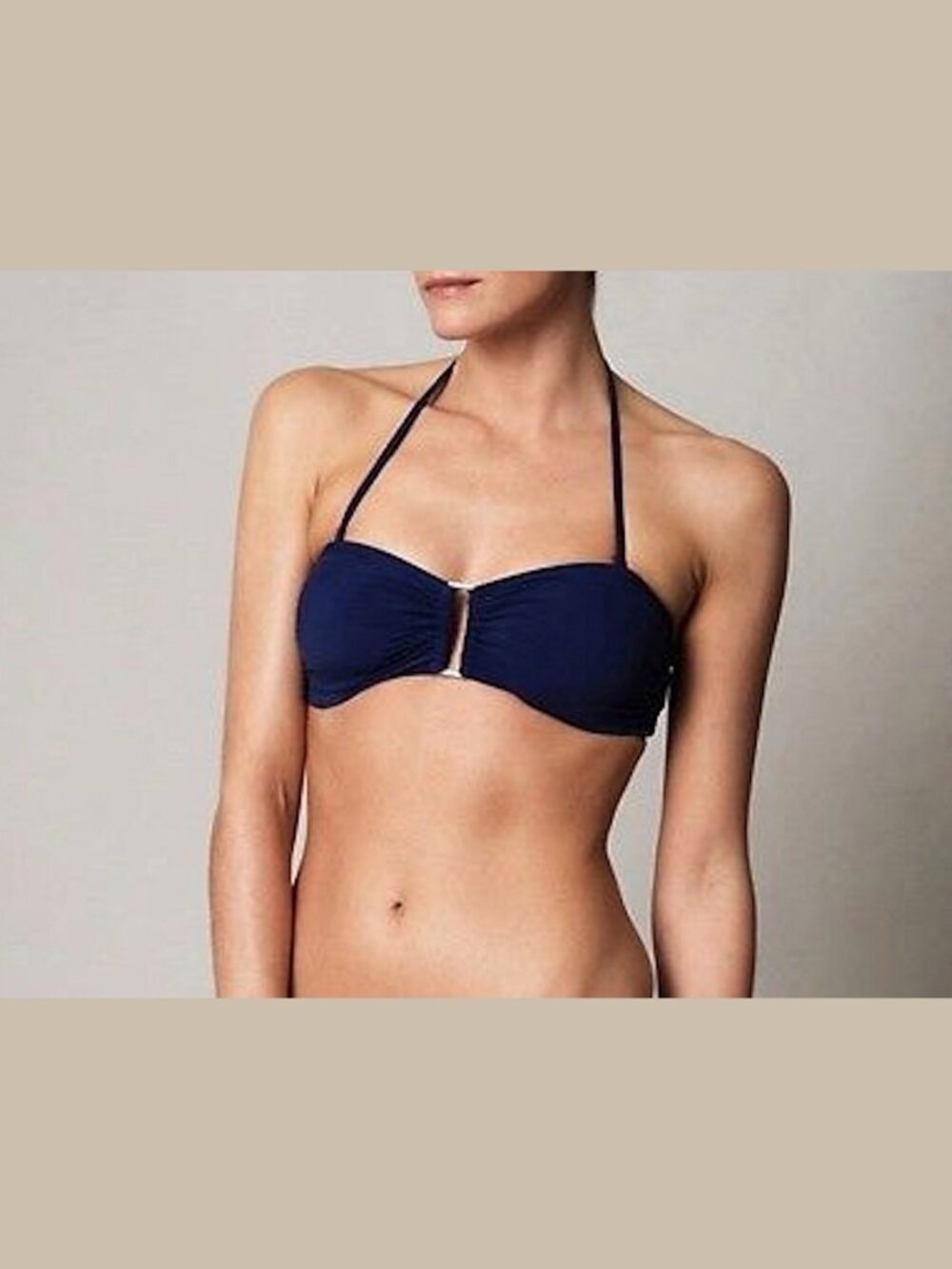 Zimmermann Rectangle Bikini Top Navy Blue Strapless Silver Metal Swim NWT XS